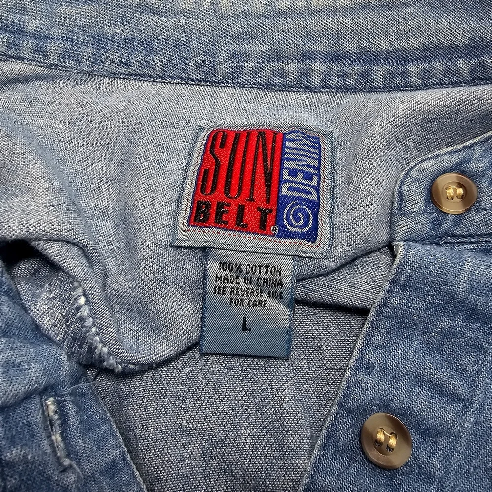 Sun Belt Blue Denim Button-Up Shirt Sz L Womens - Picture 5 of 11